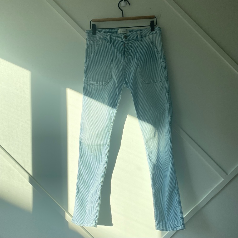Ba&sh Blue and White Low Waist Railroad Striped Jeans - 0 (XS)